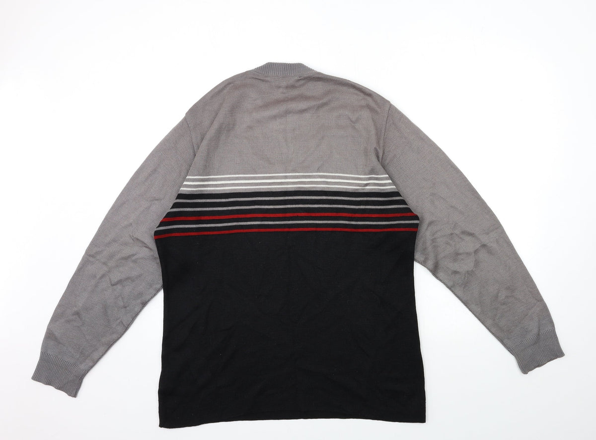 Back view of LOGG men’s grey striped knit jumper, size S
