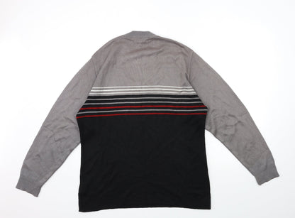 Back view of LOGG men’s grey striped knit jumper, size S