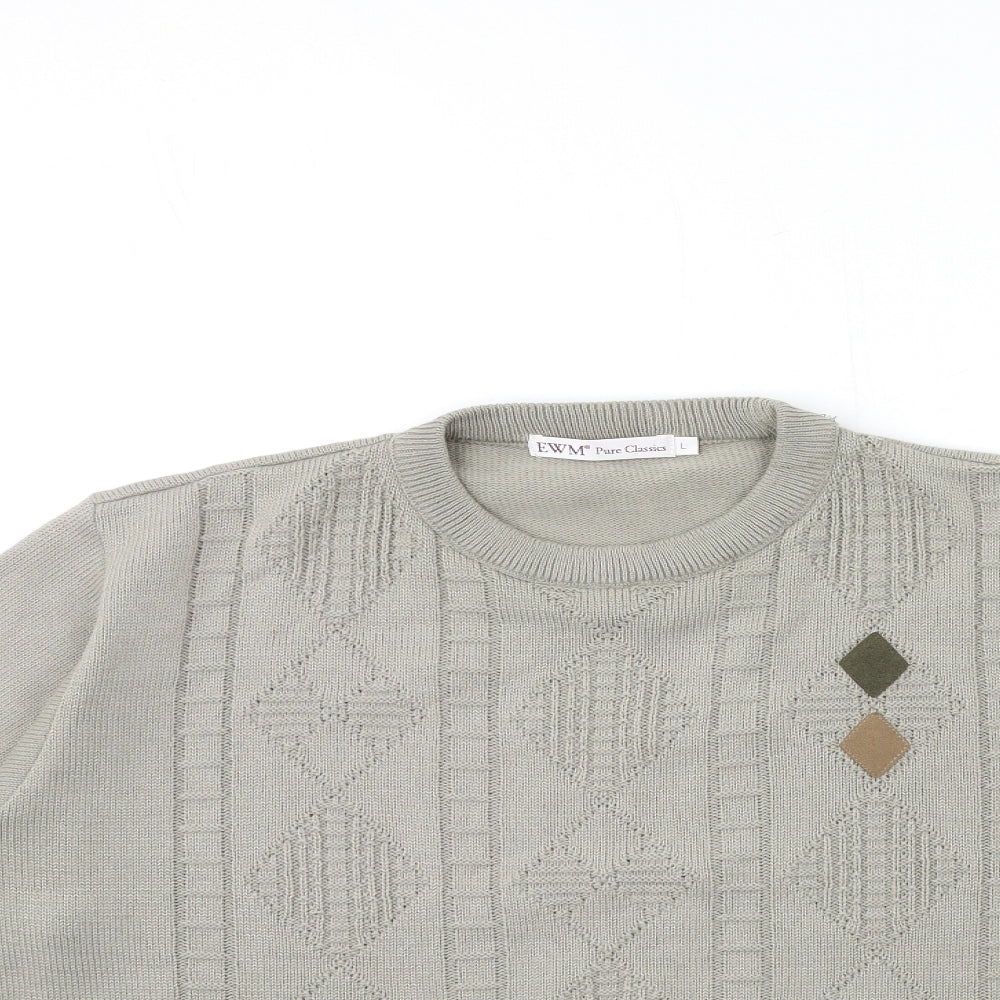 EWM Mens Grey  Knit Pullover Jumper Size L