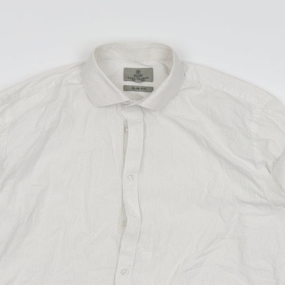 Taylor & Wright Mens White Polka Dot   Button-Up Size 16.5