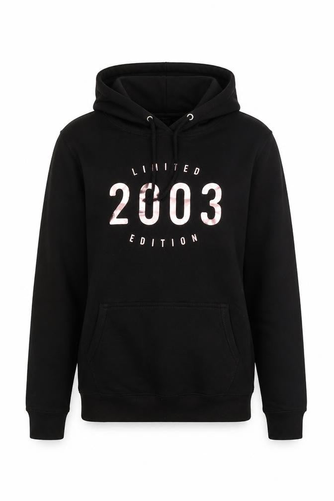 Front view of Justhoods women’s black pullover hoodie, size S