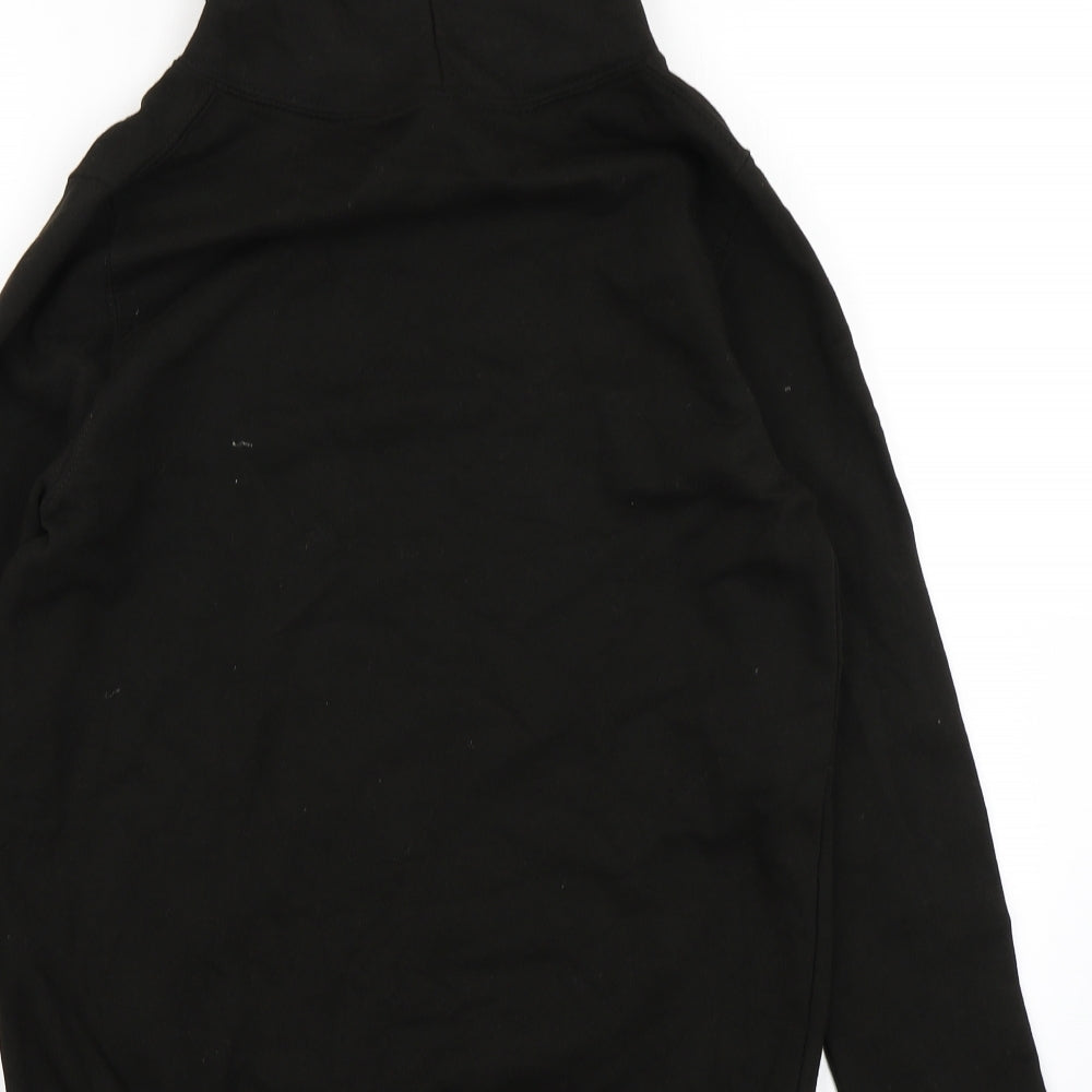 Brand and care label for Justhoods women’s black pullover hoodie, size S