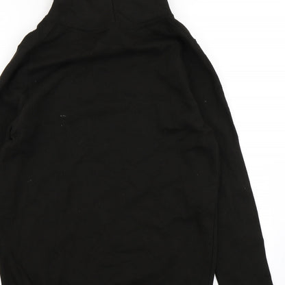 Brand and care label for Justhoods women’s black pullover hoodie, size S