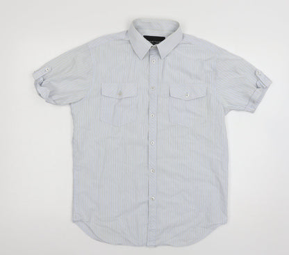 Mens UK Size S Carter Blue  Button-Up Short Sleeve Casual Shirt