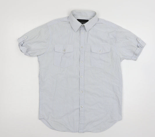 Mens UK Size S Carter Blue  Button-Up Short Sleeve Casual Shirt