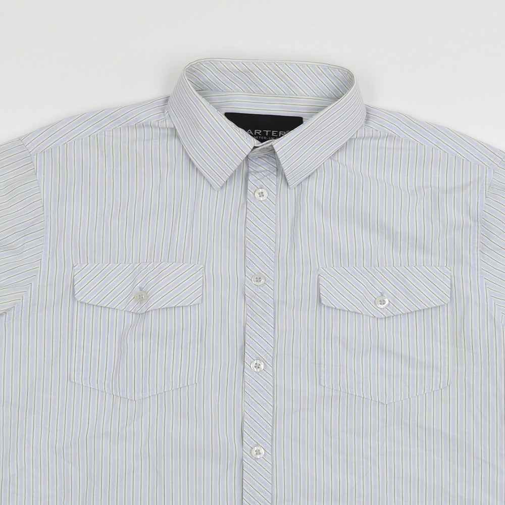 Mens UK Size S Carter Blue  Button-Up Short Sleeve Casual Shirt