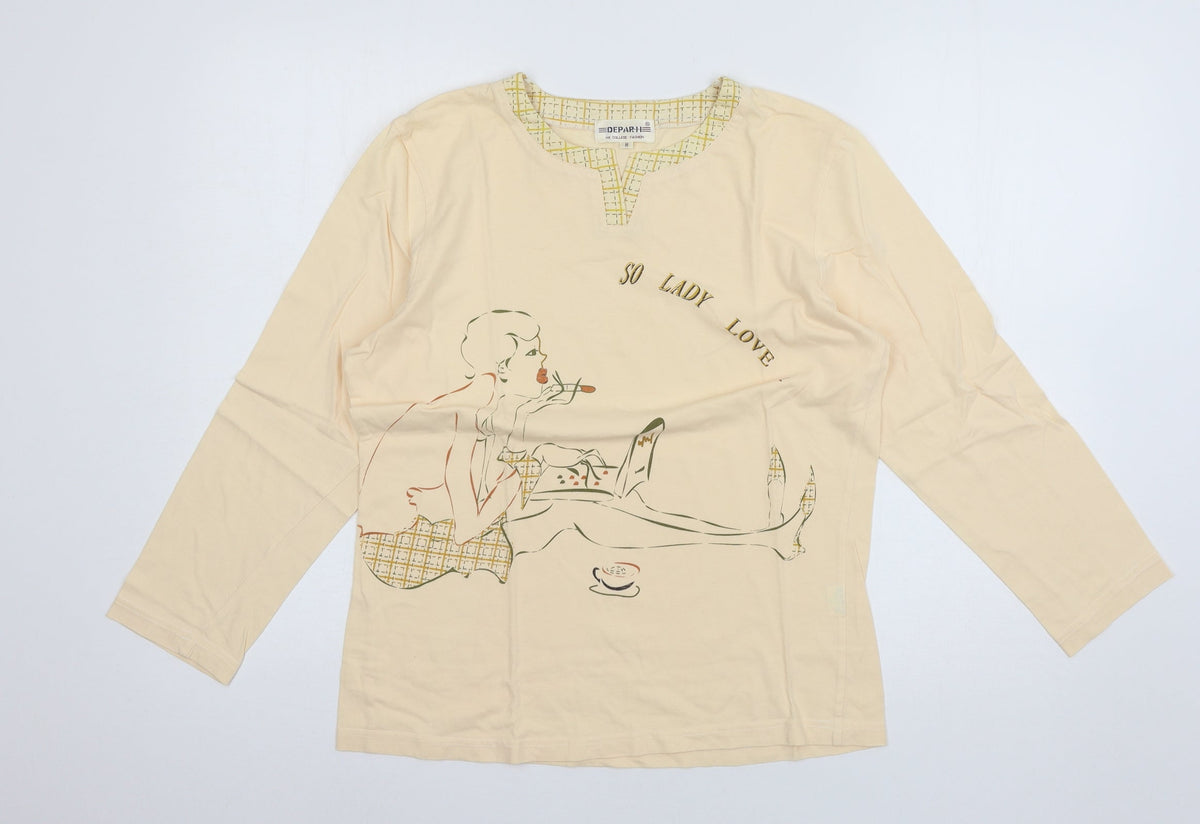 Depar Womens Yellow Geometric Jersey Top Pyjama Set Size M