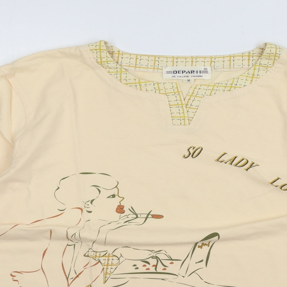 Depar Womens Yellow Geometric Jersey Top Pyjama Set Size M