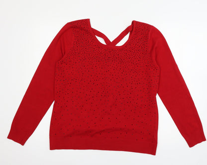 Cable & Gauge Womens Red  Knit Pullover Jumper Size L