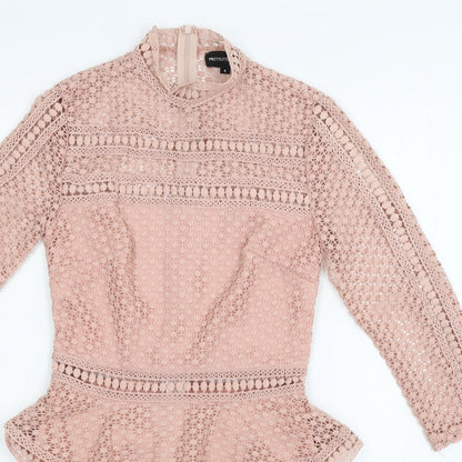 PRETTYLITTLETHING Womens Pink  Crochet A-Line  Size 4