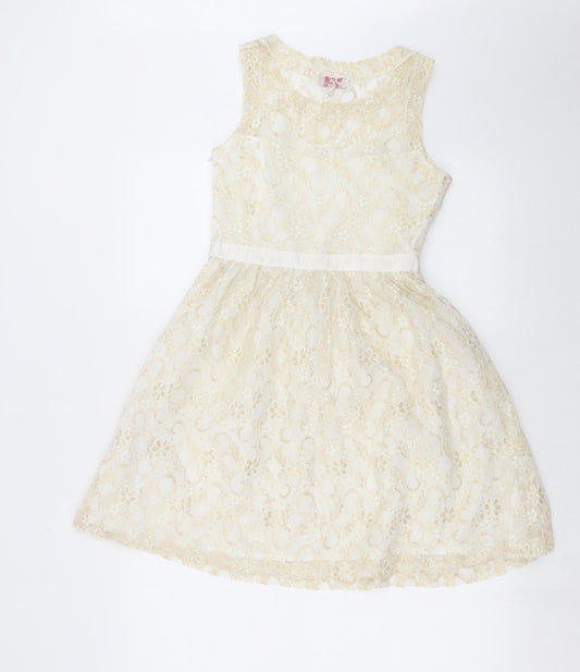 Be Beau Womens Gold Floral  Fit & Flare  Size 8