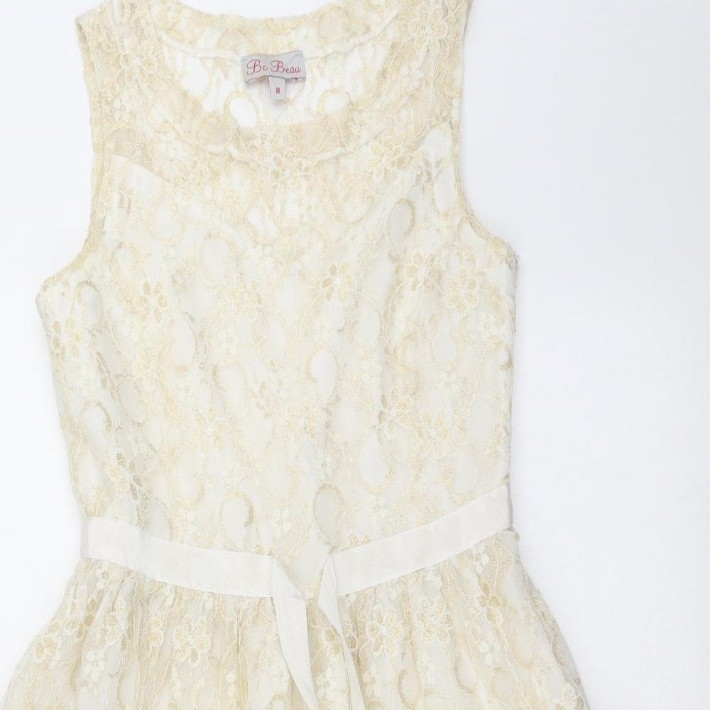Be Beau Womens Gold Floral  Fit & Flare  Size 8