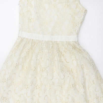 Be Beau Womens Gold Floral  Fit & Flare  Size 8