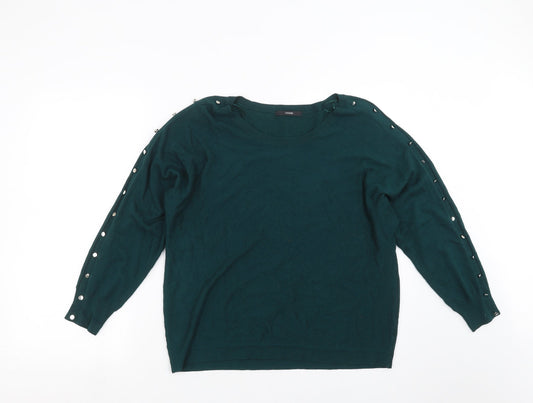 George Womens Green  Knit Pullover Jumper Size 14  - Button Sleeve Detail