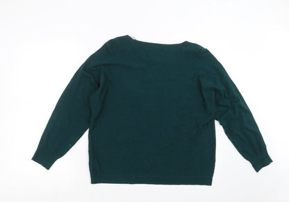 George Womens Green  Knit Pullover Jumper Size 14  - Button Sleeve Detail