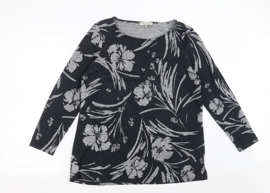Nutmeg Womens Grey Floral Knit Pullover Jumper Size 14