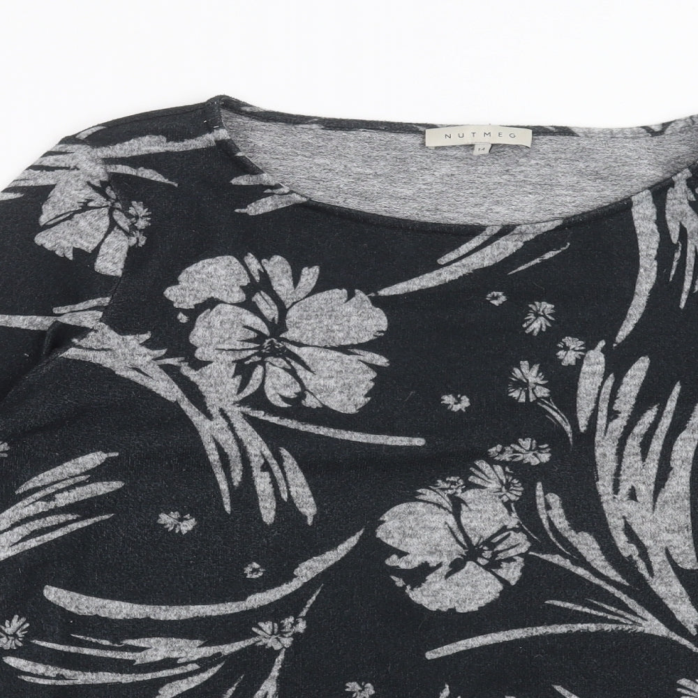 Nutmeg Womens Grey Floral Knit Pullover Jumper Size 14