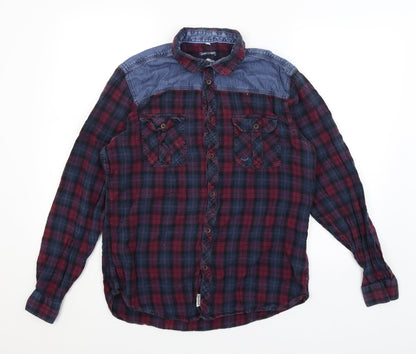 Threadbare Mens Red Plaid   Button-Up Size L