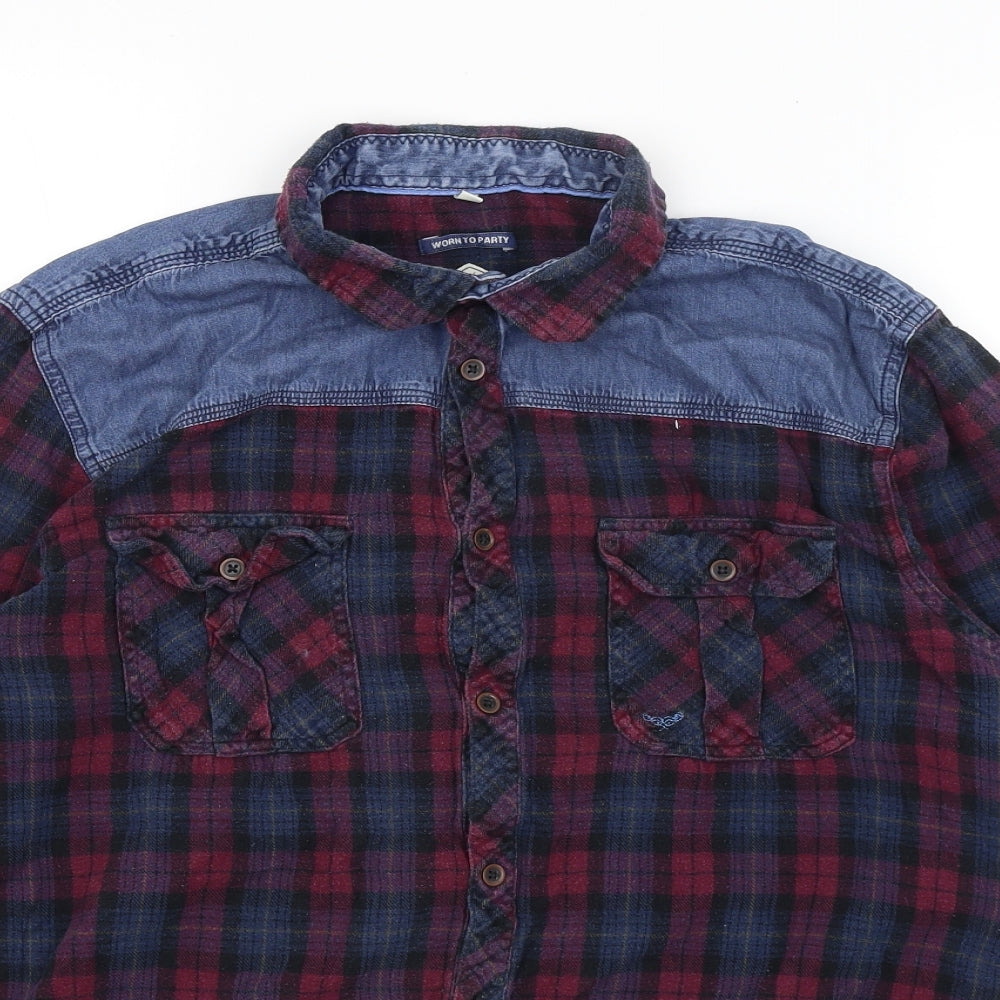 Threadbare Mens Red Plaid   Button-Up Size L