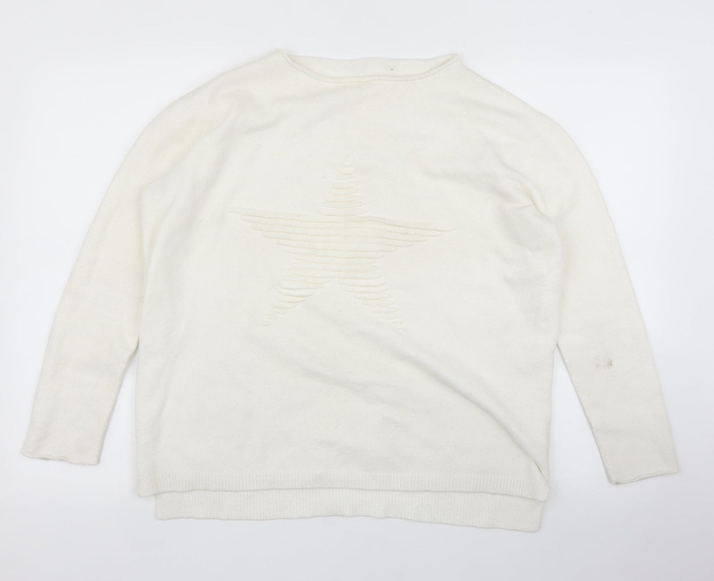 Womens UK Size L Preworn White Pullover Jumper