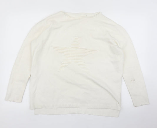Womens UK Size L Preworn White Pullover Jumper