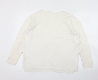 Womens UK Size L Preworn White Pullover Jumper