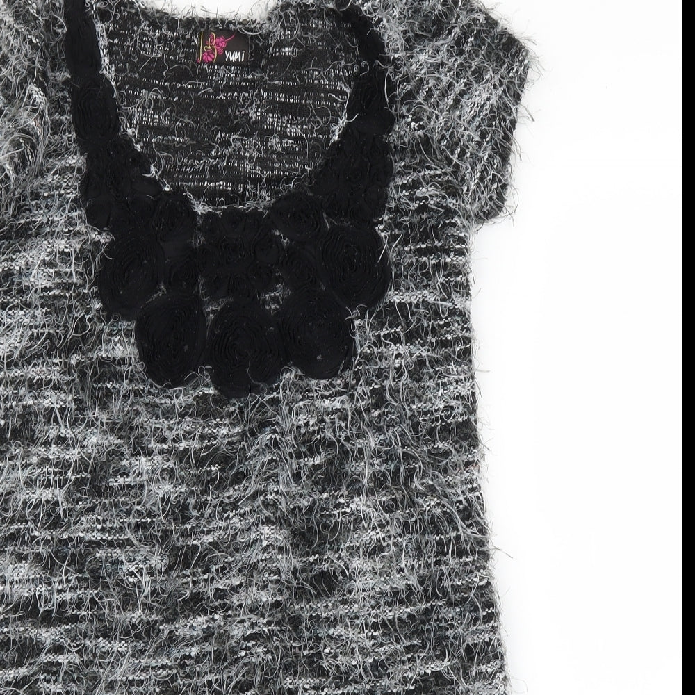 Yumi Womens Grey Floral  A-Line  Size M