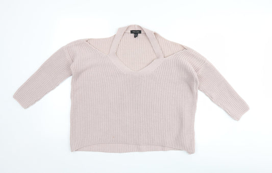 Womens UK Size M New Look Pink Henley Jumper