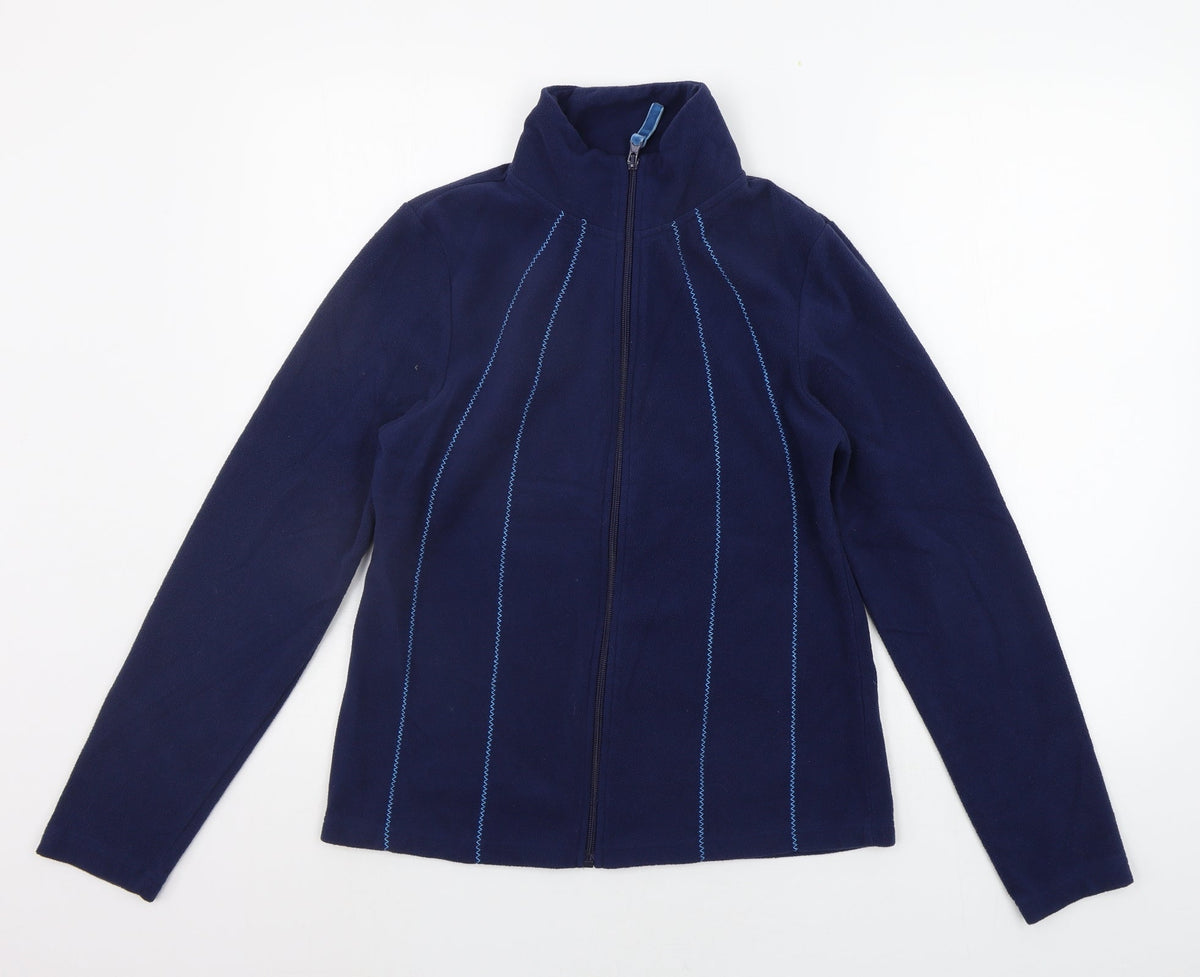 Front view of Denim & Co. women’s blue jacket coat, size UK 12