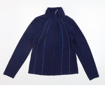 Front view of Denim & Co. women’s blue jacket coat, size UK 12