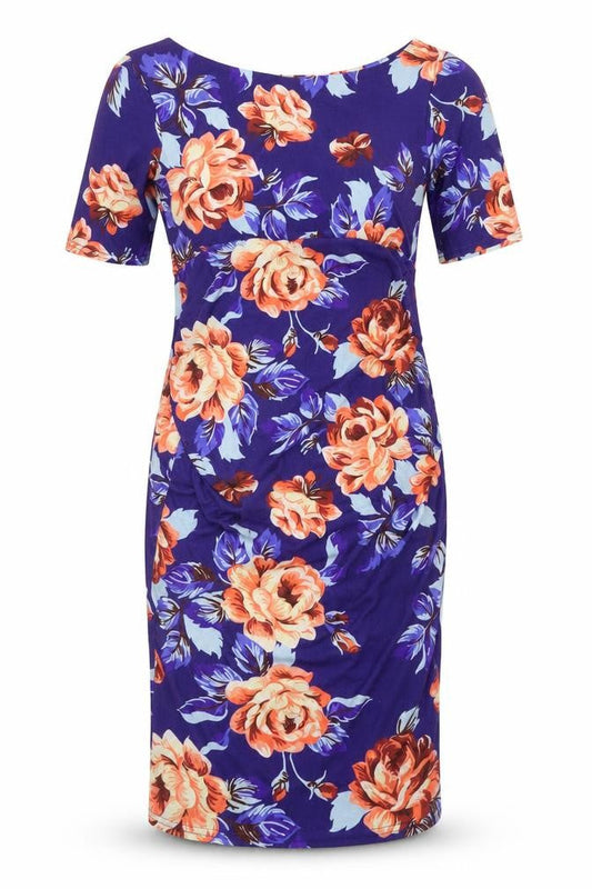 Front view of ASOS women’s blue floral a-line, size UK 12