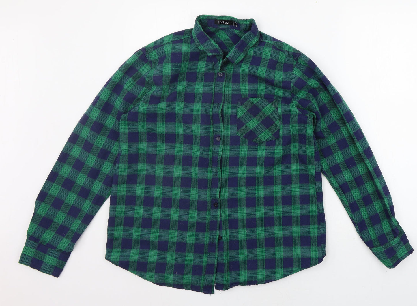Mens UK Size 13 Boohoo Green  Button-Up Long Sleeve Casual Shirt