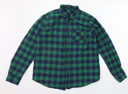 Mens UK Size 13 Boohoo Green  Button-Up Long Sleeve Casual Shirt