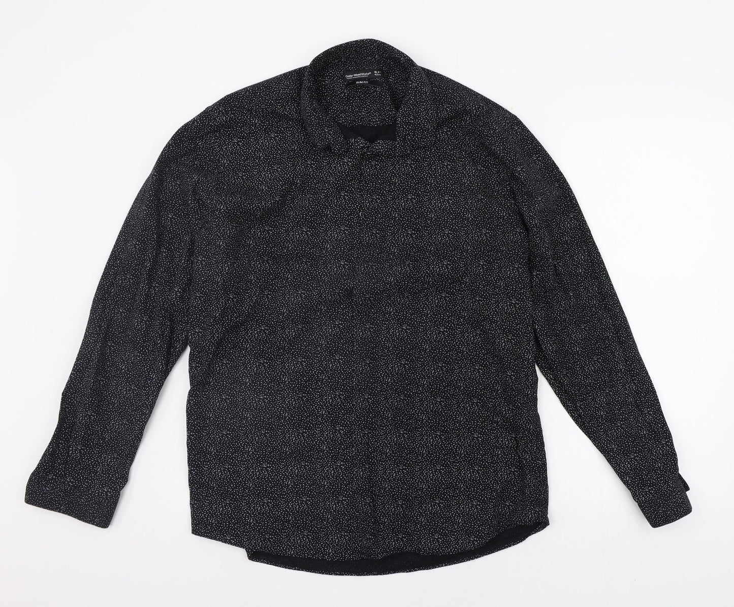 Mens UK Size 16 Cedar Wood State Black  Button-Up Long Sleeve Casual Shirt