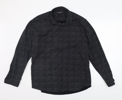 Mens UK Size 16 Cedar Wood State Black  Button-Up Long Sleeve Casual Shirt