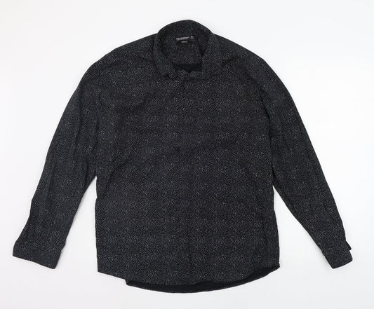 Mens UK Size 16 Cedar Wood State Black  Button-Up Long Sleeve Casual Shirt