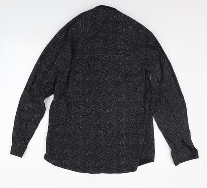 Mens UK Size 16 Cedar Wood State Black  Button-Up Long Sleeve Casual Shirt