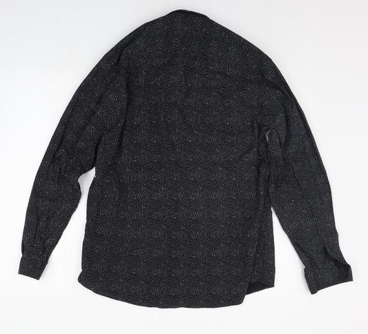 Mens UK Size 16 Cedar Wood State Black  Button-Up Long Sleeve Casual Shirt