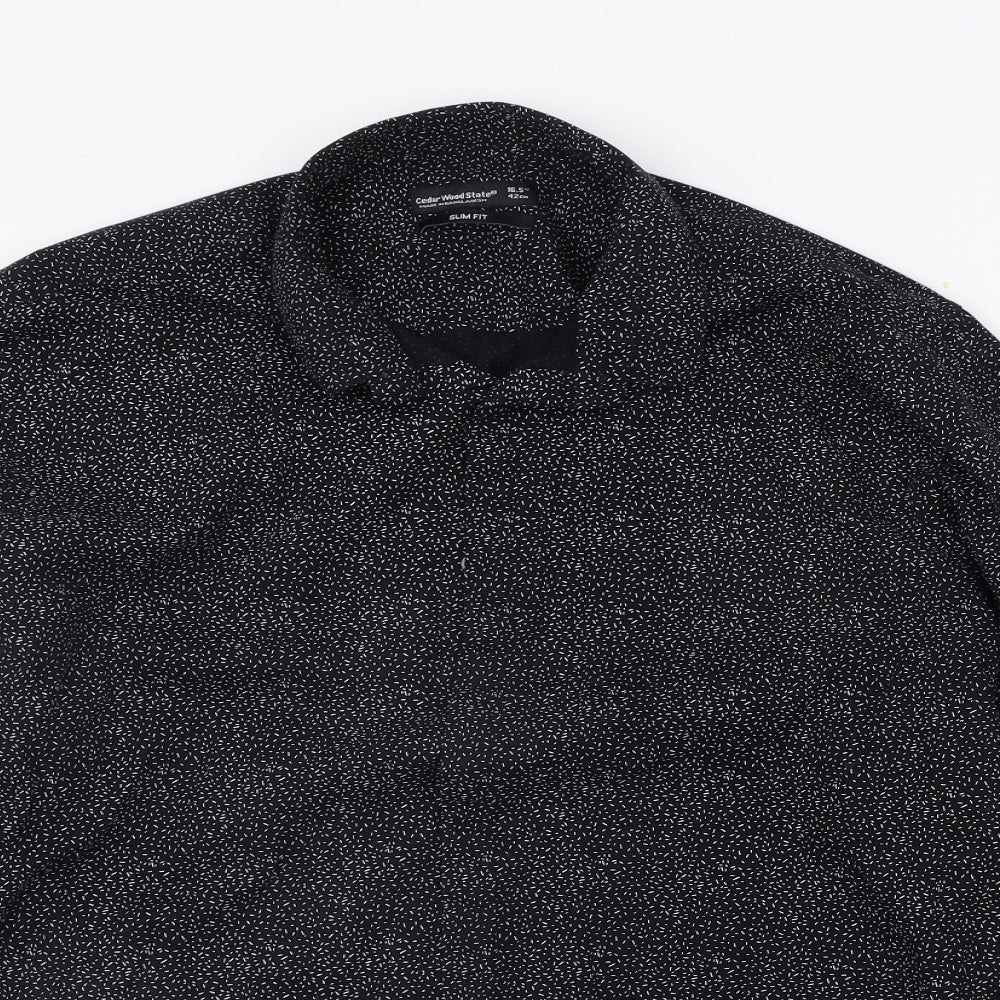 Mens UK Size 16 Cedar Wood State Black  Button-Up Long Sleeve Casual Shirt