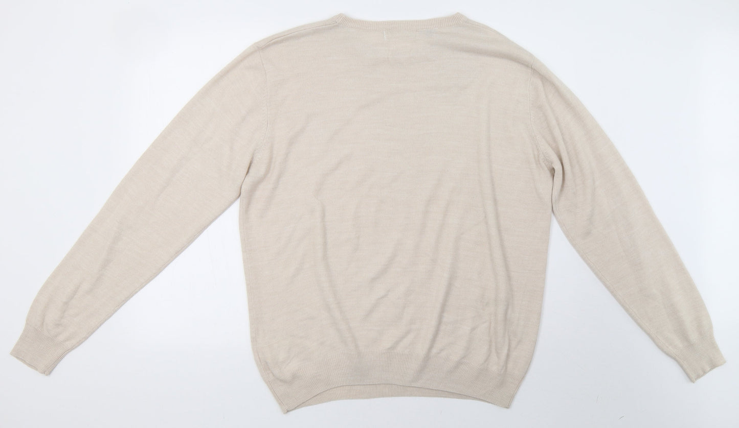 w&b Mens Beige  Knit Pullover Sweatshirt Size XL
