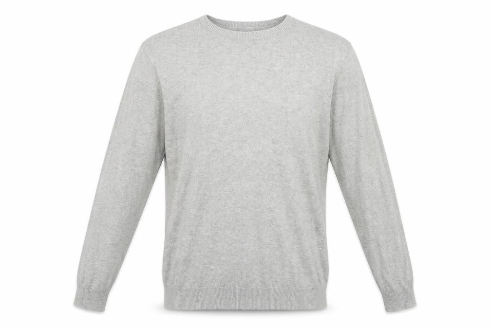 Front view of georhge men’s grey knit pullover sweatshirt, size M