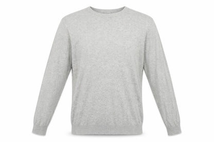 Front view of georhge men’s grey knit pullover sweatshirt, size M