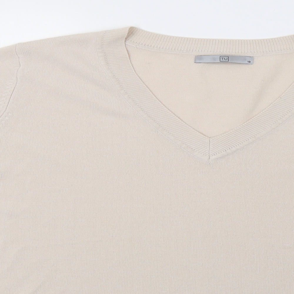 Close-up detail of TU women’s beige pullover sweatshirt, size UK 18