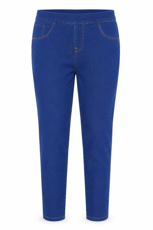 Front view of Denim & Co. women’s blue jegging jeans, size UK 12, 28-inch leg