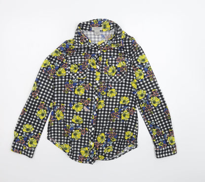 Passport Womens Black Floral  Basic Button-Up Size S