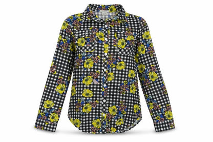 Passport Womens Black Floral  Basic Button-Up Size S