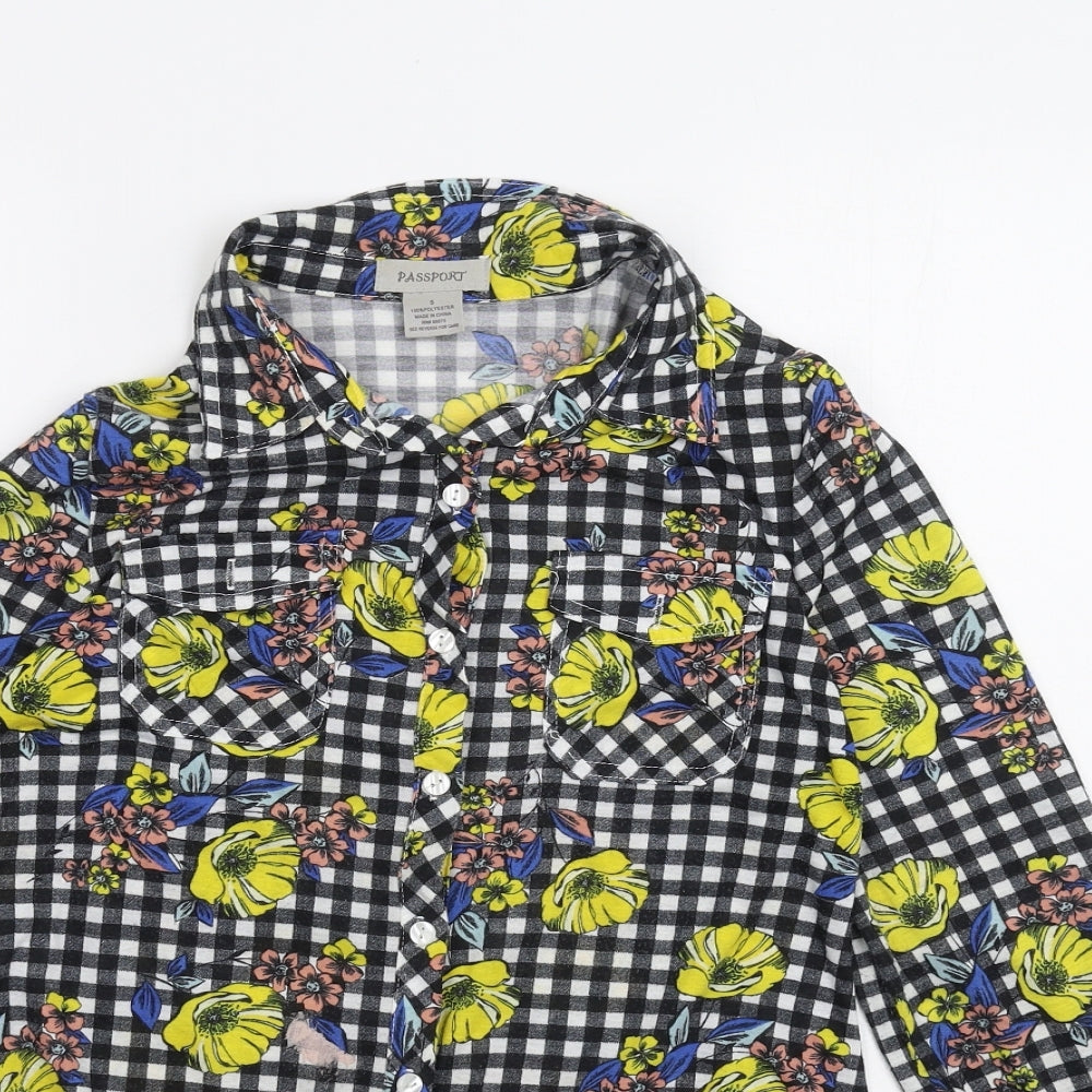Passport Womens Black Floral  Basic Button-Up Size S