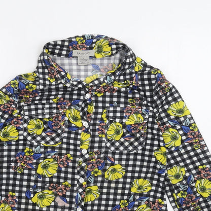 Passport Womens Black Floral  Basic Button-Up Size S