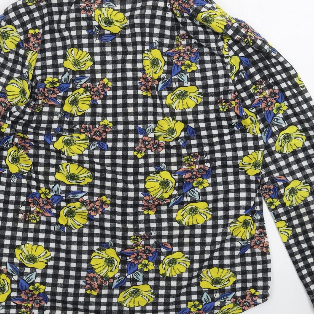 Passport Womens Black Floral  Basic Button-Up Size S
