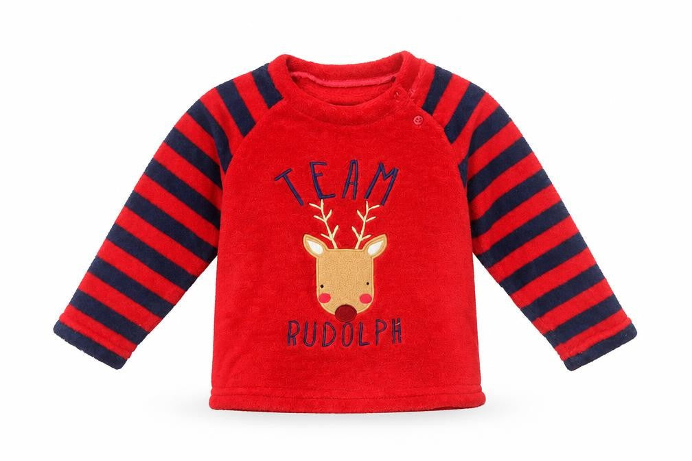 Primark Baby Red Striped   Pyjama Top Size 18-24 Months  - Rudolph